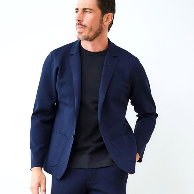 【美品】 マダムエイチクローゼット ウールジャージージャケット 36 ネイビー 美品】 マダムエイチクローゼット ウールジャージージャケット 36