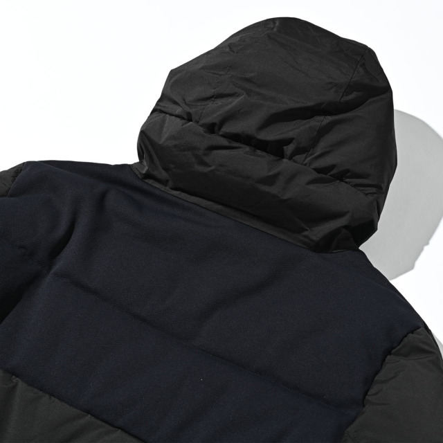 Gomako Goma　　フーデッドダウンジレ　ネイビー　ブラック 異素材コンビデザインフーデッドダウンブルゾン 450416 G-SATGE ジー
