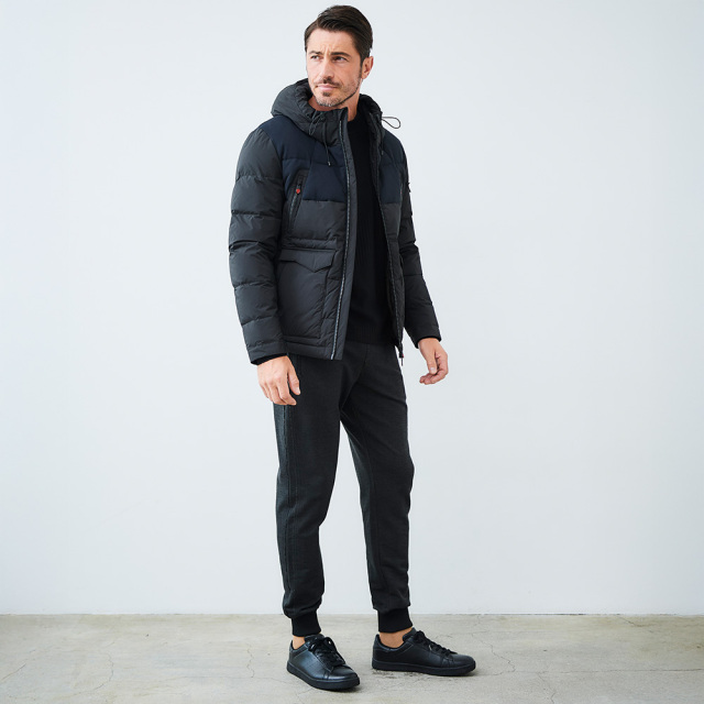 異素材コンビデザインフーデッドダウンブルゾン 450416 G-SATGE ジー