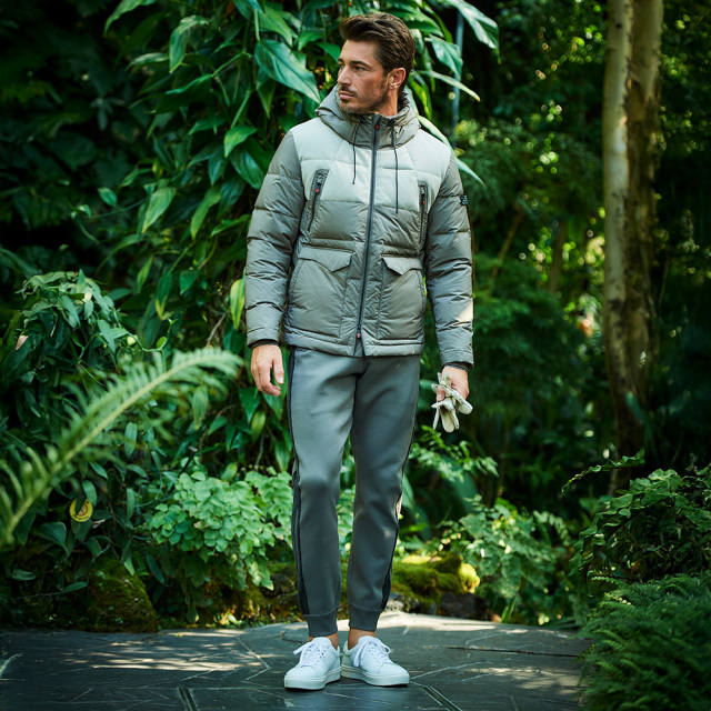 異素材コンビデザインフーデッドダウンブルゾン 450416 G-SATGE ジー