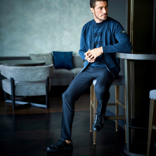 接触冷感テーパードストレッチパンツ ブラック ネイビー 450506 G