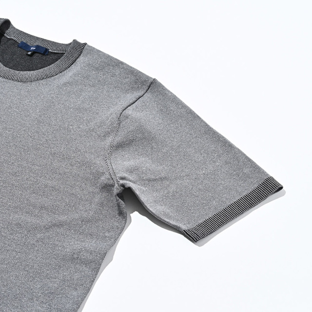 天竺 クルーネック 半袖 ストレッチTシャツ 14G ニット プレーティング