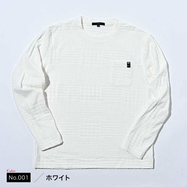 ロンT クルーネック ストレッチ パッチワークジャガード カットソー