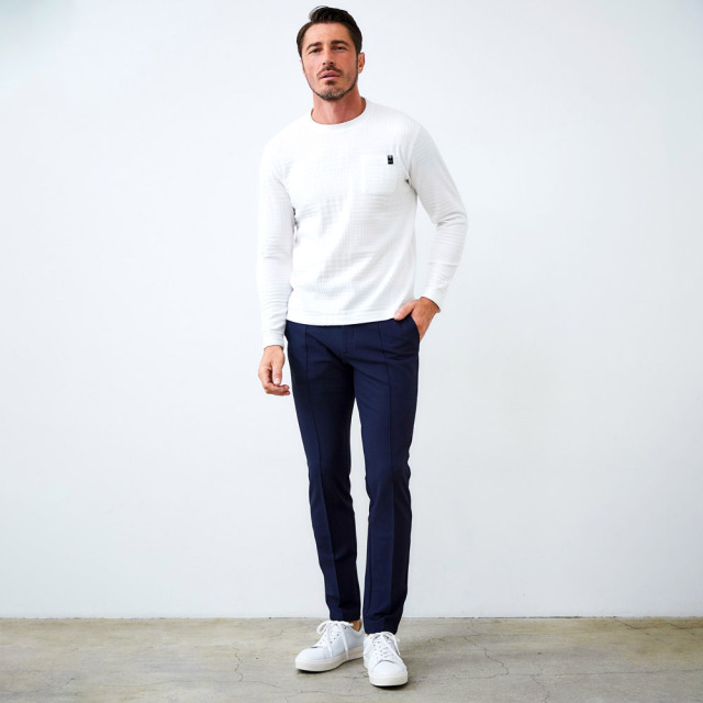 ロンT クルーネック ストレッチ パッチワークジャガード カットソー