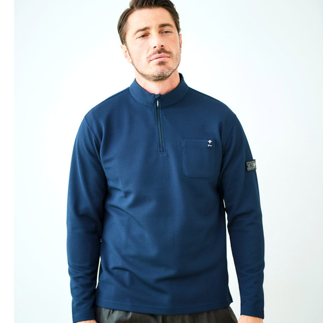 SALE] ハニカム ストレッチ ハーフジップ スタンド ロングTシャツ 長袖