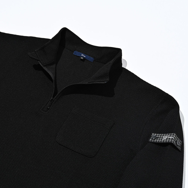 SALE] ハニカム ストレッチ ハーフジップ スタンド ロングTシャツ 長袖