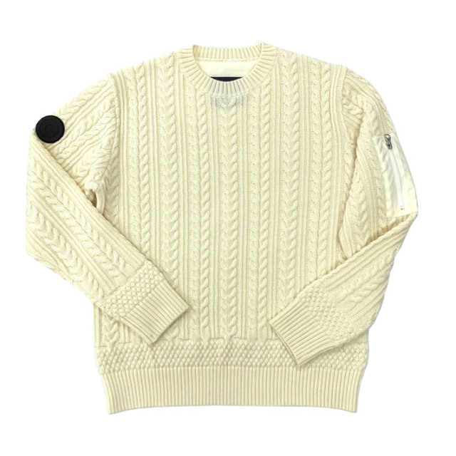 Sale セーター メンズ ニット ウール100 クルーネック ケーブルデザイン 新潟mitsukeknit製 ホワイト ブルー G Stage ジーステージ メンズウエアg Stage