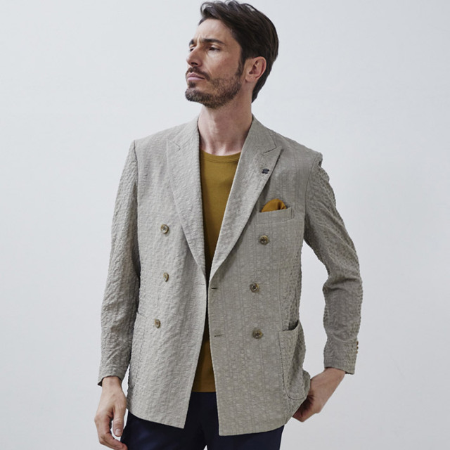Dolce & Gabbana グレー ダブルブレストジャケット アウトレット】2wayストレッチ トロピカルダブルブレスト