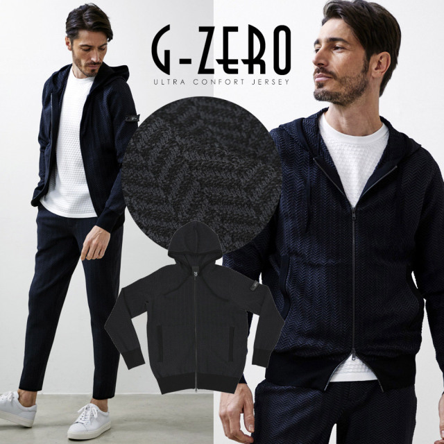 [WEB限定販売] G-ZERO ヘリンボーン サマーニット パーカー 軽量 ドライ ウォッシャブル 洗える ストレッチ 540423 G-stage ジーステージ
