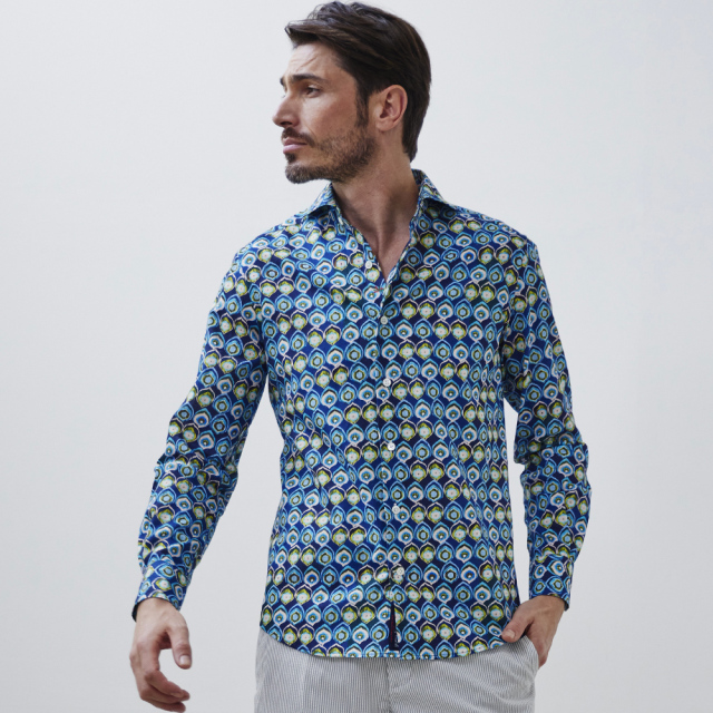 Castelli/カステリ イタリア生地 ジオメトリックプリント長袖シャツ