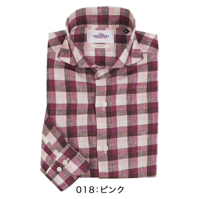 カジュアルシャツ,メンズ,長袖,リネンシャツ,チェック,ALBINI,アルビニ,イタリア,ガリポリ,Gallipoli