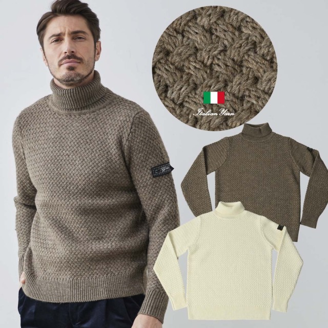 セーター,タートルネック,アルパカ,イタリア,ニット,ウール混,バスケット編み,秋冬,メンズ,630704,G-stage,ジーステージ