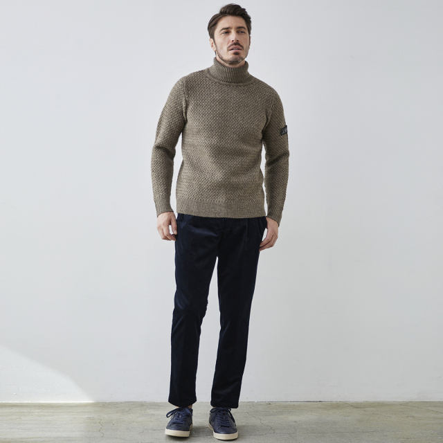セーター,タートルネック,アルパカ,イタリア,ニット,ウール混,バスケット編み,秋冬,メンズ,630704,G-stage,ジーステージ