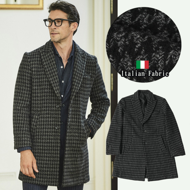 [会員様限定SALE1/31迄] イタリア製生地 ハウンドトゥース シングルピーク チェスターコート 秋冬 630806-011 G-stage ジーステージ