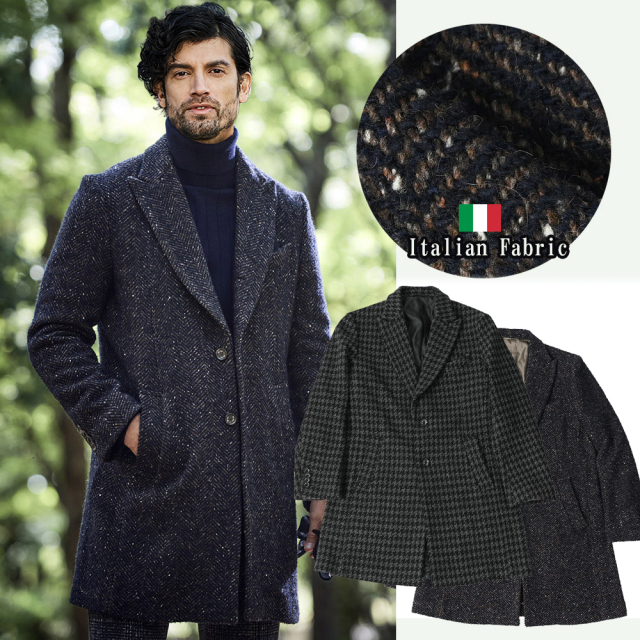 ［WEB限定品会員様限定SALE］イタリア製生地 ヘリンボーンネップ シングルピーク チェスターコート 秋冬 630806-010 G-stage ジーステージ