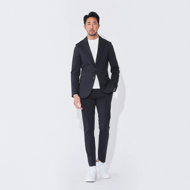 Duplex Cotton Jersey シングル2Bピークド・トラベルジャケット