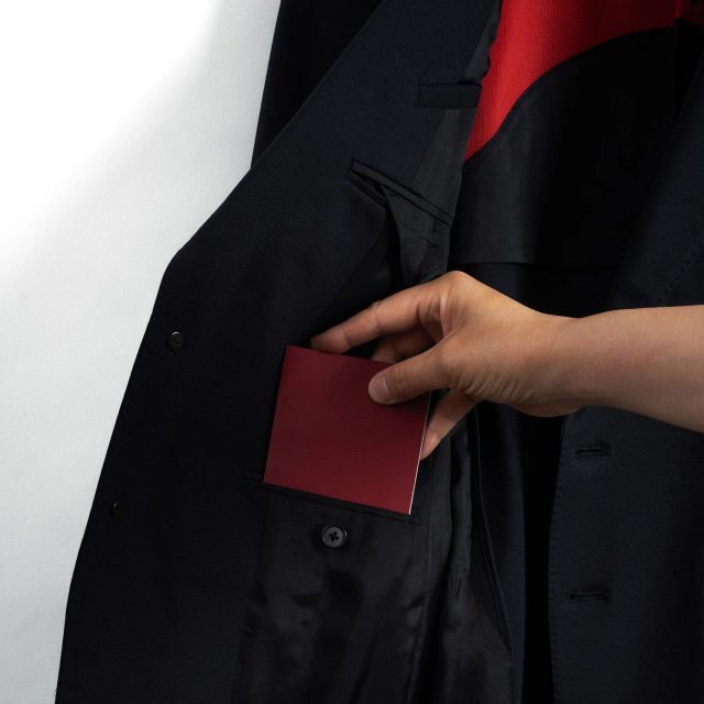 ノコオーノ　フリンジ付きテーラードジャケット 　ブラウス　黒赤　サンプル品 Duplex Cotton Jersey シングル3Bノッチド トラベルジャケット