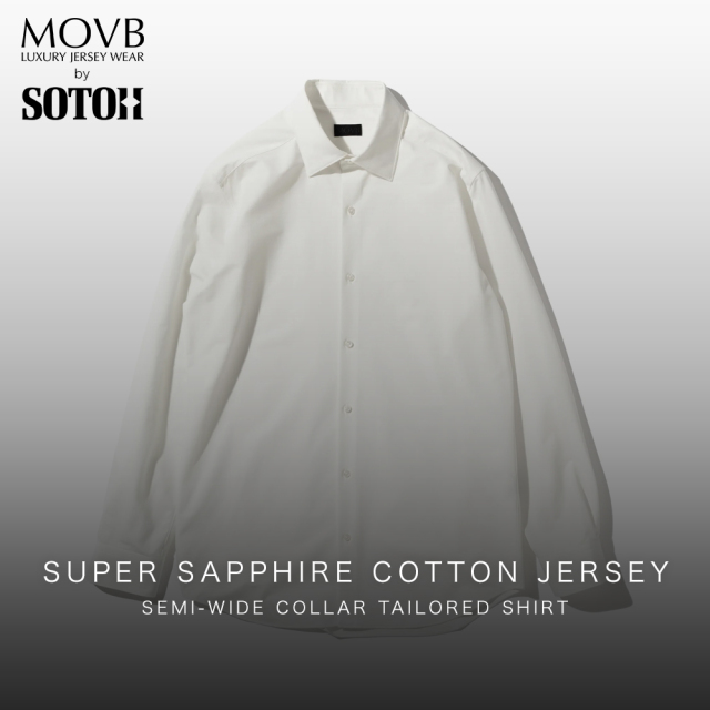 【MOVBモーヴ】日本製Super Sapphire Cotton Jersey セミワイドカラー テーラードシャツ MOVB　ビジネス