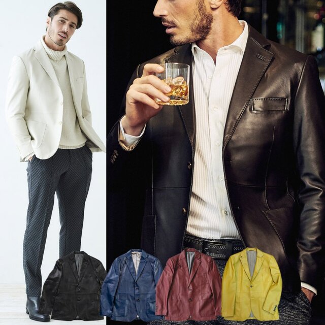 在庫限りSALE】上質羊革 レザージャケット 本革 ブルー ダークブラウン  