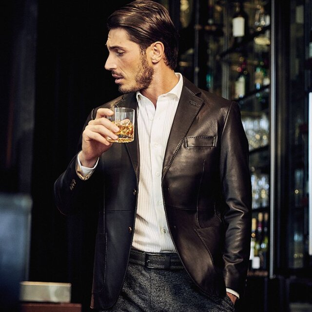 在庫限りSALE】上質羊革 レザージャケット 本革 ブルー ダークブラウン  