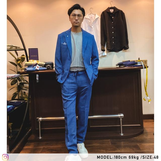 リネンルックポリブッチャーセットアップスーツ