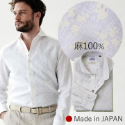 【会員様限定SALE】44サイズのみラスト一点リネンシャツ 麻100％ ジオメトリック 小紋 プリントシャツ ホワイト 120665 GALLIPOLI camiceria ガリポリカミチェリア