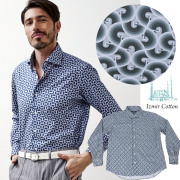 [会員様限定SALE] 在庫限りエーゲ海 イズミールコットン プリント 長袖 シャツ ブルー ジオメトリック 540608-008 G-stage ジーステージ