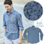 [会員様限定SALE]エーゲ海 イズミールコットン プリント 長袖 シャツ ブルー 540608-009 G-stage ジーステージ