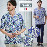 [会員様限定SALE] 在庫限りフランス生地 総柄シャツ オープンカラー 半袖シャツ 開襟 ストレッチ 541603 G-STAGE ジーステージ