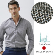 ［会員様限定SALE］在庫限り　シャツ　長袖　エーゲ海イズミールコットン 日本製 ジオメトリック 小紋プリント シャツ 長袖 630652-020 GALLIPOLI camiceria ガリポリカミチェリア