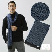 ［会員様限定在庫限りSALE］イタリア製 ネップチェックマフラー ブルー ウール混 秋 冬 631904