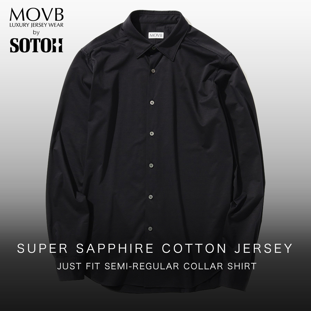 [会員様限定SALE] MOVE　日本製ストレッチコットンシャツ　ジャストフィットセミレギュラーカラーシャツ