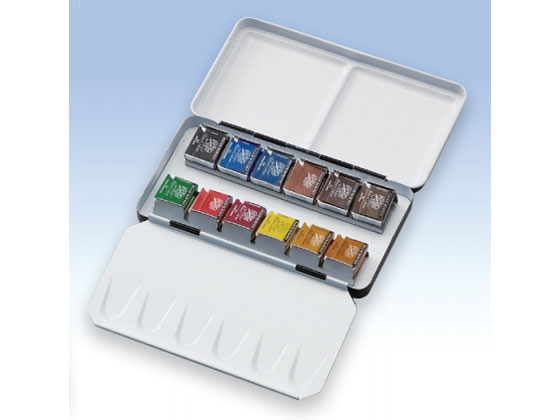 ラウニー専門家用固形水彩絵具 ハーフパンメタルボックス12色セット（AWC-12HP）