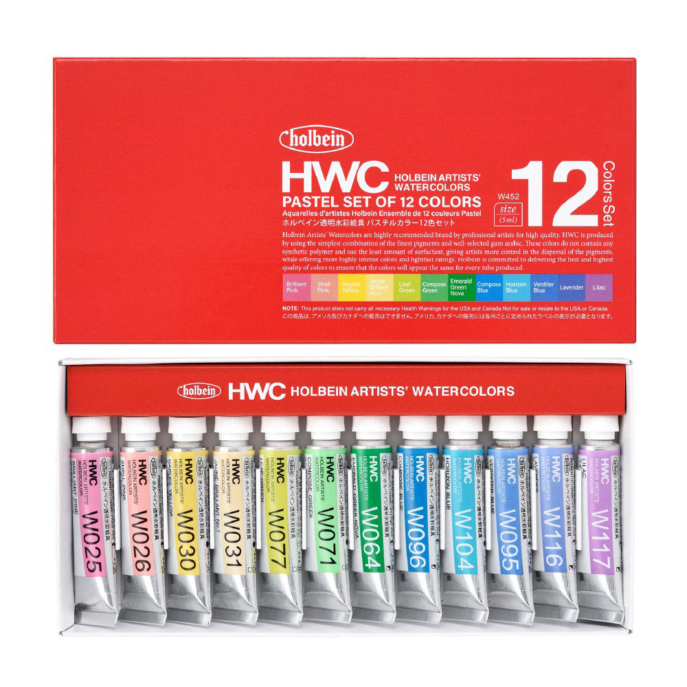 ホルベイン・透明水彩絵具　パステルカラー １２色セット　２号チューブ W452