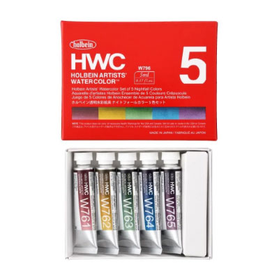 ホルベイン透明水彩絵具 ナイトフォールカラー ５色セット  W796 (5ml)