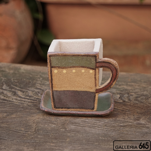 植木鉢（ソーサー付）：工房ことりの：084051-1