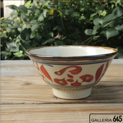 4寸マカイ（赤絵格子文）：國場 一：094004-A