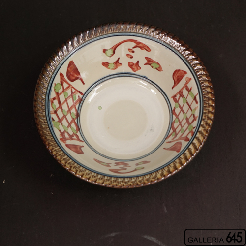 5寸鉢（赤絵格子文・茶）：國場 一：094011-1