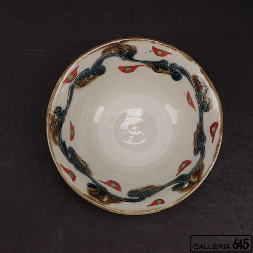 赤絵5寸皿（線彫唐草紋）：國場 一：094012C