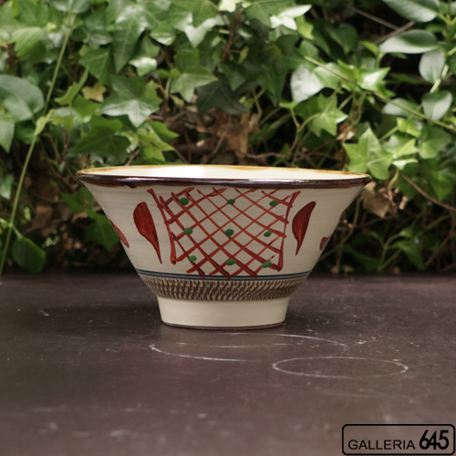 赤絵6寸マカイ（赤絵格子文）：國場 一：094031