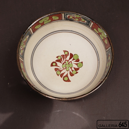 6寸平鉢（赤絵格子文・茶）：國場 一：094035
