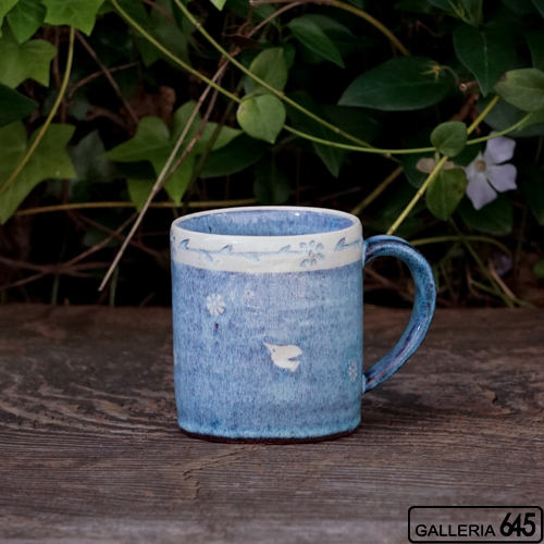 イズブルーマグカップ（花と鳥）:天野雅夫：099009