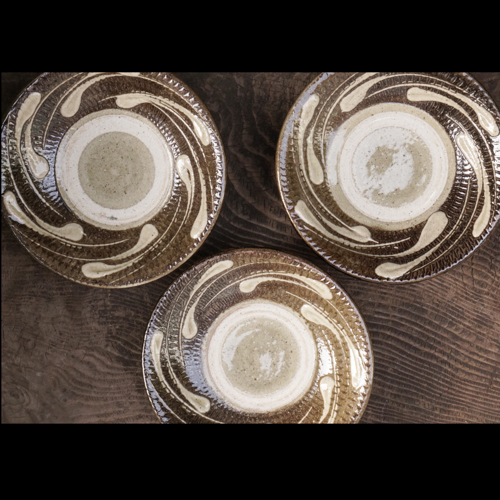 吉本正　備前葉皿6客　幅約23.2㎝　共箱　東さ7-0915① 吉本正 備前葉皿6客 幅約23.2㎝ 共箱 東さ7-