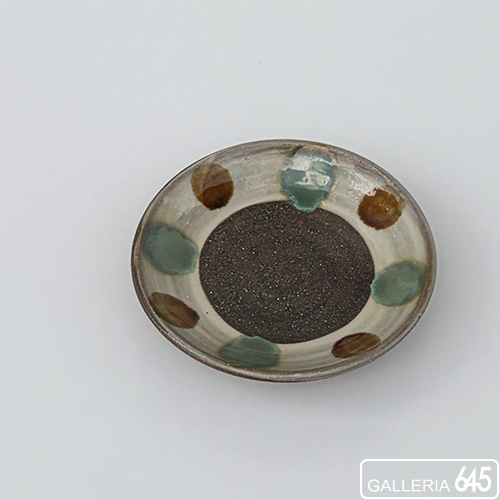 5寸皿(茶緑ドット):畑田耕介:068103-3