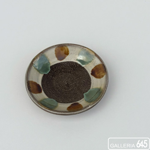 4寸皿(茶緑ドット):畑田耕介:068104-3