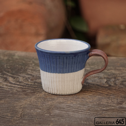 しのぎマグ（白青）：工房ことりの：084046