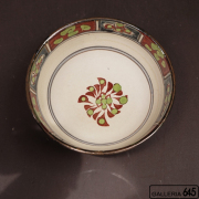 6寸平鉢（赤絵格子文・茶）：國場 一：094035