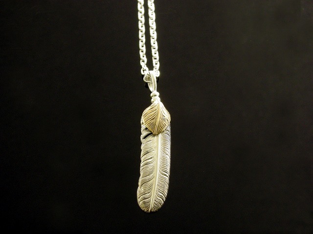 シルバーフェザーネックレスSSサイズKI-208 ゴールドハートフェザー  