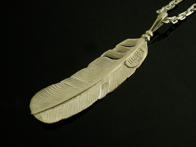 送料無料】シルバーフェザーネックレス Lサイズ KI-142白仕上げ  