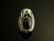 【送料無料/刻印サービス】メンズ　シルバーリング  ホークスアイ/エメラルド 　KI-194 【K-SMITH】